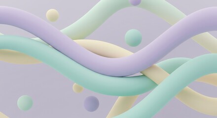 Poster - pastel wave abstract: fluid, pastel-colored shapes in shades of lavender, mint green, and cream crea