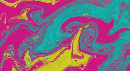 Poster - Abstract Swirls of Vibrant Hues: An abstract background featuring a mesmerizing swirl of bright pink, yellow, and teal paint, evoking a sense of energy and fluidity.  