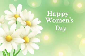 Wall Mural - A beautiful arrangement of white daisies on a soft green background celebrating Women's Day.