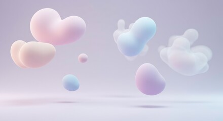 Poster - pastel dream: abstract 3d render of pastel-colored amorphous shapes floating in space, creating a dr