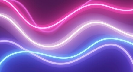 Poster - neon wave abstract: vibrant pink, blue, and white neon lights form flowing, wavy lines against a dee