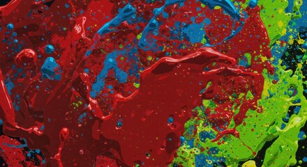 Poster - Abstract Color Explosion: A vibrant and chaotic abstract art image with a mesmerizing color splash of red, green, blue, and yellow paints exploding and swirling in a dynamic.