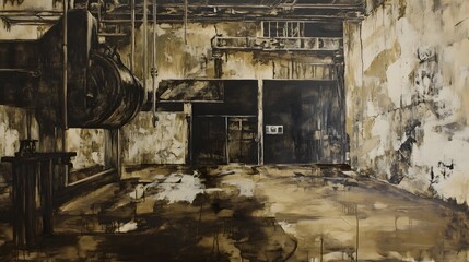 Aufkleber - Abandoned and Decaying Industrial Warehouse with Machinery and Gritty Textures