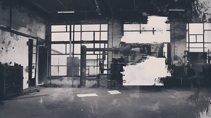 Aufkleber - Abandoned Derelict Industrial Warehouse or Factory Interior with Decaying Walls Broken Windows and Dilapidated Floors