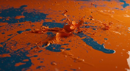 Poster - Dynamic Paint Splash: A vibrant explosion of orange and teal paint creates a captivating abstract image, showcasing the fluidity and energy of color in motion.