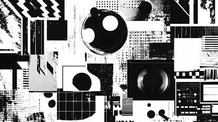 Fototapete - Abstract Geometric Monochrome Composition with Shapes and Patterns