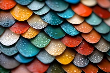 Poster - Colorful rooftiles glisten with raindrops after a spring shower in a vibrant city