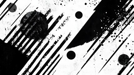 Poster - Abstract Monochrome Geometric Splash Backdrop with Dynamic Patterns and Bold Contrasts