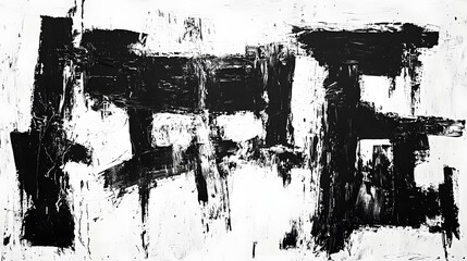 Poster - Abstract Monochrome Painting with Expressive Brush Strokes and Dynamic Contrast