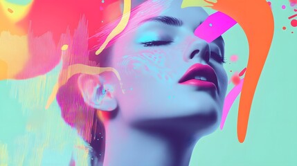 Leinwandbilder - Alluring Neon Glamour   Captivating Close up Portrait of Woman s Face