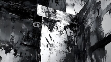 Aufkleber - Atmospheric Abandoned Urban Architectural Landscape with Gloomy Moody Derelict Building Facade