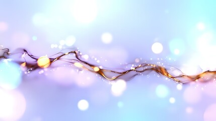 Poster - Delicate curved branch with soft glowing bokeh lights against dreamy pastel purple and blue background creates magical winter holiday atmosphere.
