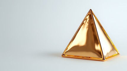 Poster - Golden metallic pyramid shape on light background, geometric minimal design element with reflective surface and clean edges for luxury branding and modern decor.