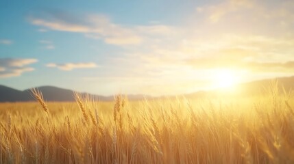 Poster - A serene wheat field with golden stalks gently swaying in the breeze, captured beautifully in a landscape photograph.