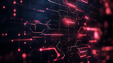 Wall Mural - abstract red digital wave with particles