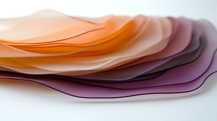 Poster - Layered translucent shapes in orange and purple gradient create abstract waves with soft flowing curves, suitable for modern minimalist design backgrounds.