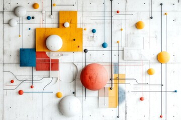 Poster - Colorful abstract design featuring geometric shapes and lines on a textured wall