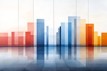 Poster - Colorful geometric cityscape artwork with reflective surface highlighting vibrant hues and bold shapes
