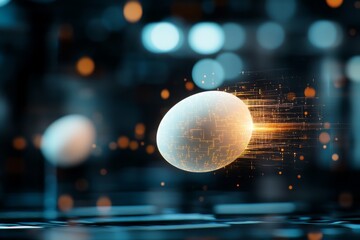 Poster - Creative digital representation of an egg symbolizing innovation and technology in a futuristic setting