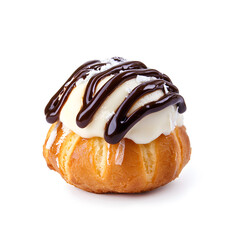 Wall Mural - Delicious profiterole, cream puffs isolated on White Backdrop