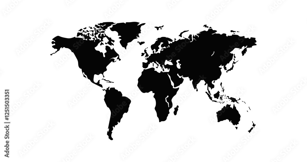 Flat world Map vector black and white. Stock Vector | Adobe Stock