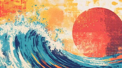 Poster - Dramatic Tropical Seascape with Fiery Sun and Crashing Waves
