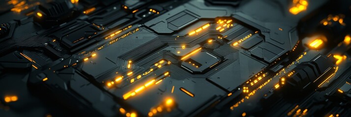 Poster - Abstract Futuristic Circuitry Glowing Lines, Intricate Design, Dark Background, Technology Concept