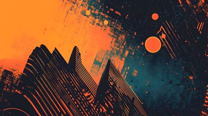 Aufkleber - Futuristic Cityscape with Neon Lights and Glitch Effects in a Vibrant Night Landscape