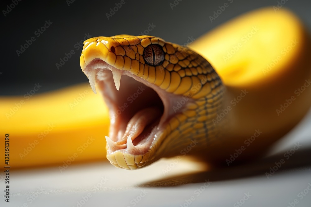 Yellow snake striking, studio backdrop, fangs bared, wildlife ...
