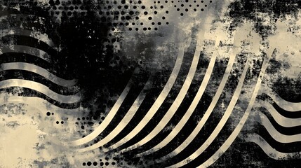 Aufkleber - Grunge Abstract Textured Background with Monochrome Splatter Waves and Dotted Patterns