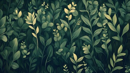 Poster - Lush green foliage with vibrant leaves and natural patterns in a serene tropical forest background