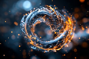 Aufkleber - Dynamic swirling patterns of water and light create an abstract visual display in a dark background