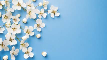 Wall Mural - A blue background with white flowers