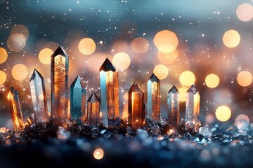 Poster - Colorful crystals create a stunning display with soft lights and sparkling effects during twilight