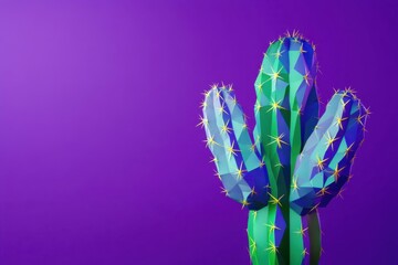 Wall Mural - Low poly art rendering features a vibrant cactus plant