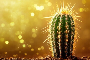 Wall Mural - Cactus with sharp thorns glows in the desert sunlight