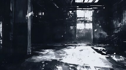 Poster - Abandoned and Decaying Industrial Warehouse with Atmospheric Grungy Interiors