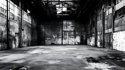 Poster - abandoned warehouse interior with decaying architectural elements and moody atmosphere