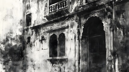 Aufkleber - Abandoned Weathered Brick and Stone Facade of Historic Derelict Building