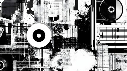 Poster - Abstract Dynamic Digital Technology Background with Futuristic Geometric Patterns and Retro Inspired Textures