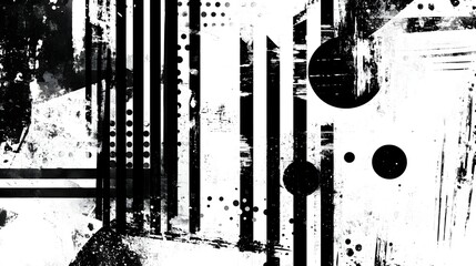 Poster - Abstract Monochrome Geometric Patterns with Distressed Textures and Contrasting Shapes
