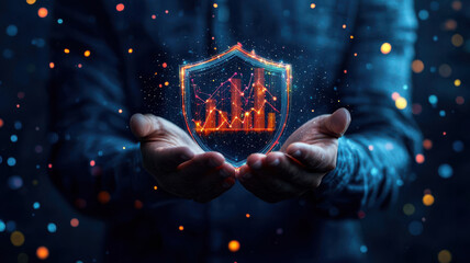 Poster - Hands holding digital shield with data protection concept