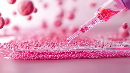 Poster - pipette with pink liquid in laboratory setting