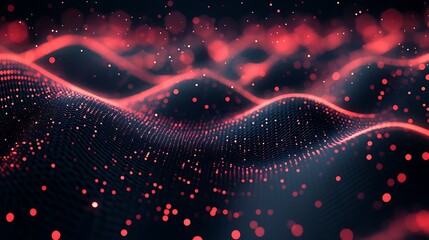 Wall Mural - abstract red digital wave with particles