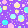 © CreativeVirginia - このシームレスなデジタルパターンコレクションは、カラフルな惑星、輝く星、銀河の背景を特徴とした鮮やかな宇宙テーマのデザインです。パステルトーンとスタイリッシュなディテールが遊び心とモダンな雰囲気を演出し、デザインプロジェクト、生地、パッケージング、壁紙、子供向けのグラフィックに最適です。