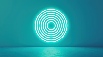 Poster - Glowing neon circles on teal wall create futuristic ambiance