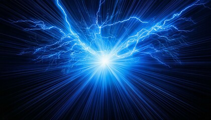 Wall Mural - a bright blue electric discharge against a black background with radiating light