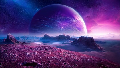 Wall Mural - 3d rendered space art alien planet a fantasy landscape with purple skies and stars