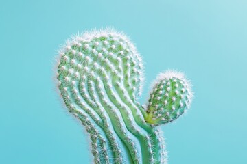 Wall Mural - Cactus plant displaying ridges and spines set against a blue background