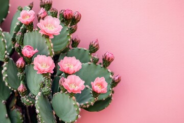 Wall Mural - Prickly pear cactus adorned with delicate pink flowers in bloom